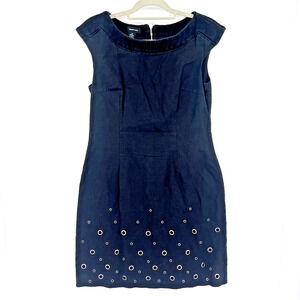 Spense Linen Blend Sheath Dress Sz 10 Grommet Witchy Modern Minimalist Y2K Edgy